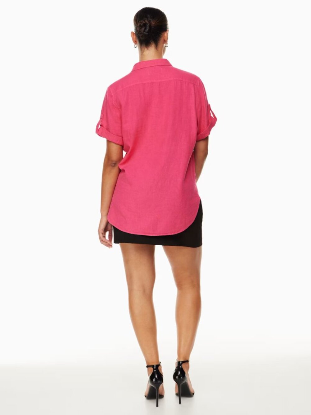 Aritzia BABATON Utility Pink Linen Short Sleeve Button Up Shirt Blouse, Size XS - Picture 14 of 16